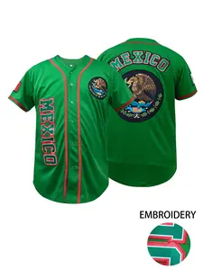 High Quality Men's "MEXICO" Embroidered Baseball Jersey,Loose Short Sleeve Comfortable Sportswear Breathable Baseball Shirt,Perfect for Outdoor Sports, Casual Wear, Unisex All Seasons