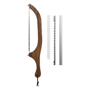 DGAPHRO Bread Slicer for Homemade Bread,16" Wooden Sourdough Bread knife with Bow Design,Premium Stainless Steel Serrated Saw Bread cutter for Bagels, Baguettes and More.