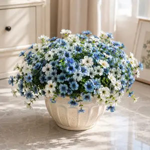7 Bundles, 14 Bundles, 28 Bundles Realistic Faux Flowers, Blue & White Artificial Floral Arrangement for Home Decor, Perfect for Porch, Patio, Balcony & Table Centerpiece