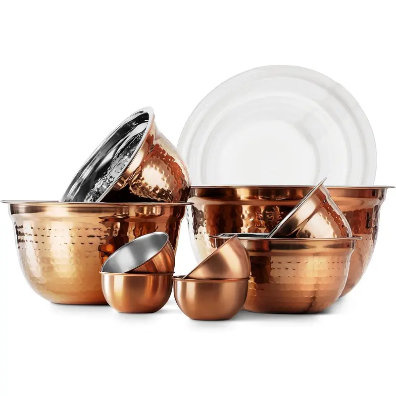 18 count Mixing Bowls Set  Airtight , Stainless Steel Bowl Organizers,  Storage Containers, Meal Prep, Nesting Salad Bowls For ing, Baking, Kitchen, Copper - Hammered