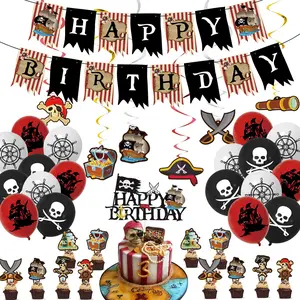 Pirate Party Decorations - Birthday Banner, Balloons, Cake Toppers & Hanging Swirls for Kids & Adults