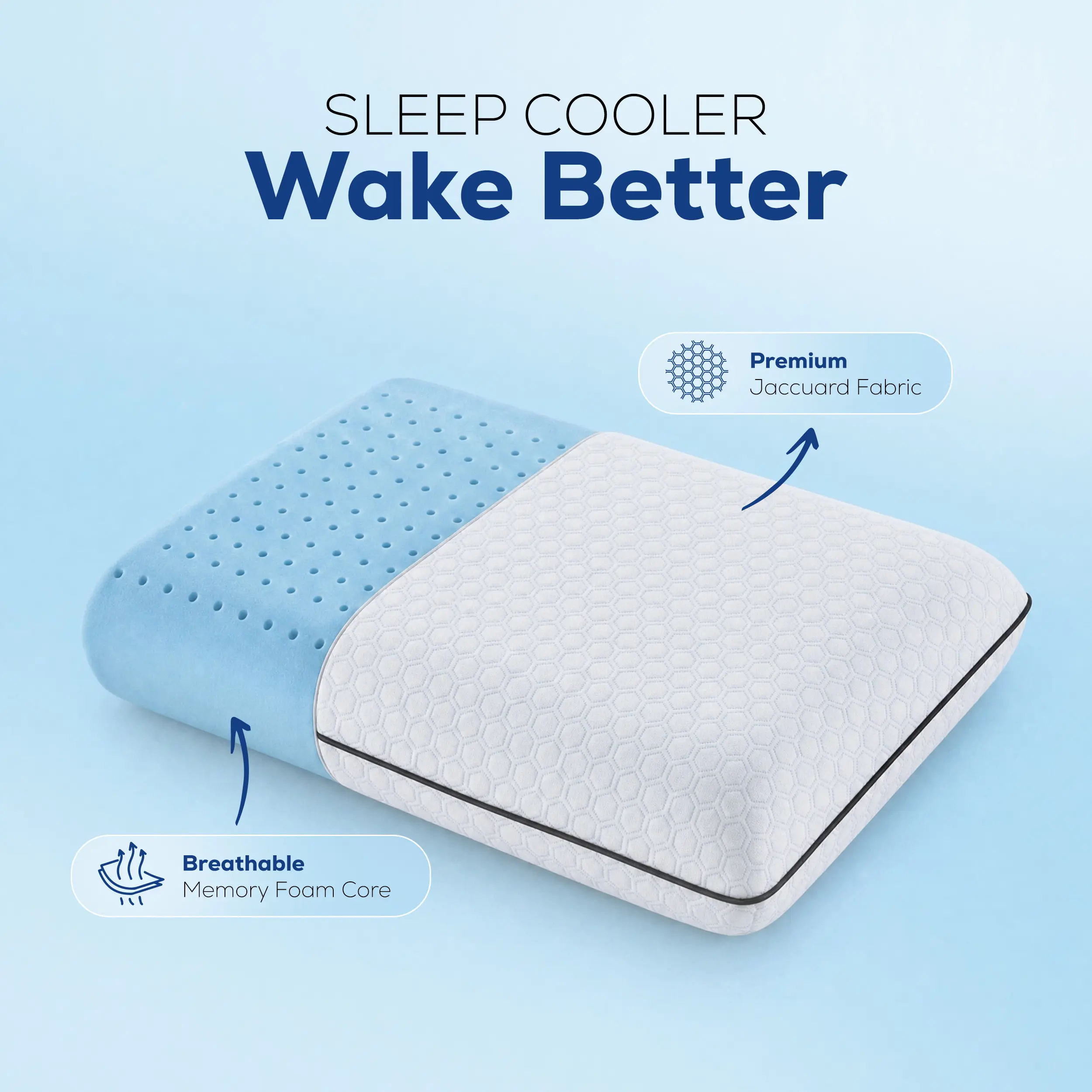 Utopia Bedding Cooling Memory Foam Pillow (Standard 1 Pack) — Breathable Perforated Airflow Pillow for Hot Sleepers | Ergonomic Support for Side, Back & Stomach Sleepers (Machine Washable Cover)