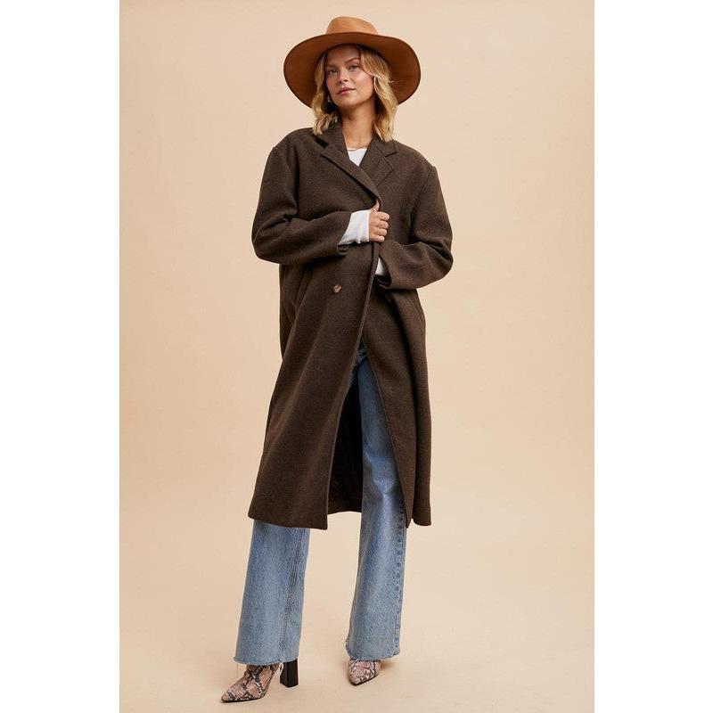 Double Breasted Lapel Oversized Duster Coat Brown Button Casual Fit Womenswear Long Sleeves Jackets Pocket Style