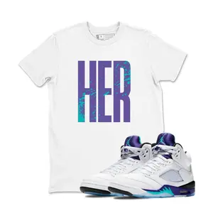 HER 5's T-Shirt Matching Jordan 5 Grape 2025 White, Shirt To Match Jordan Retro Grape 5s, Jordan 5 Grape Sneaker Match Hoodie