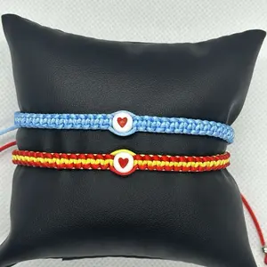 Car theme couple cartoon Bracelets - Blue and Red Colorful Rope with Heart Charms