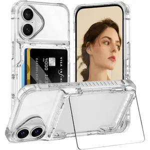 For iPhone 17 Pro Max Case 16 15 14 13 12 11 Pro Max phone case Wallet with Kickstand, 4 Cards Holder Clear Case for Women Men, Yellowing Resistant Transparent TPU Back Cover, Flip Wallet ID Slot Cover with Stand case for iPhone 17 Pro Max