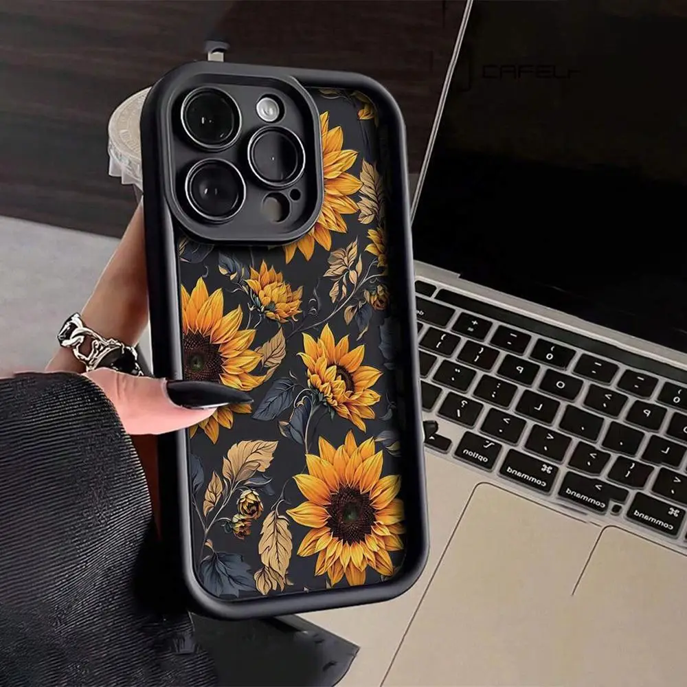 Sunflower Pattern Phone Case, Anti-drop Cellphone Protective Case, All-inclusive Shockproof Mobile Phone Cover for iPhone 11 12 13 14 15 Series, Fall