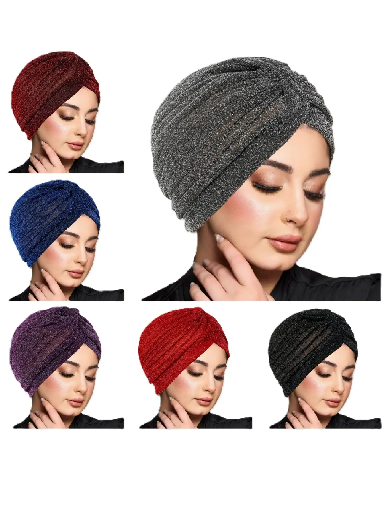 Women's Fashion Indian Hat, Travel Versatile Plain Color Muslim Headscarf Hijab Scarf, Bright Thread Simple Design, European and American Style