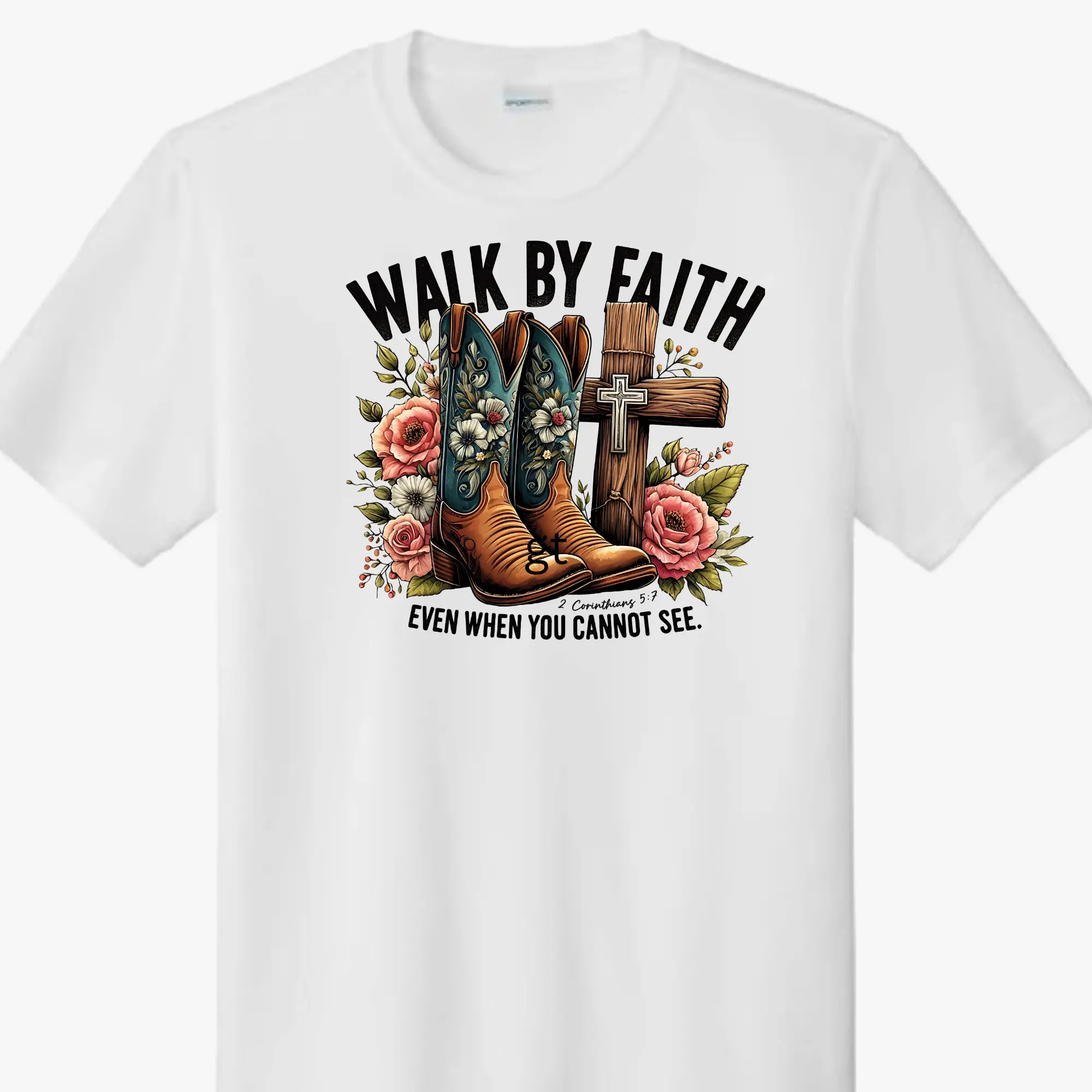 Walk By Faith & Cross Direct-To-Film (DTF) Ready-To-Press Print, DIY Crafts Printmaking Accessory for T-Shirts