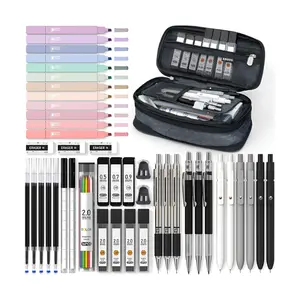 45 PCS School Supplies with Pen Case, 6 Gel Pens, 6 Art Mechanical Pencil Set, 12 Highlighters for College Essentials Office Stationery (Black)