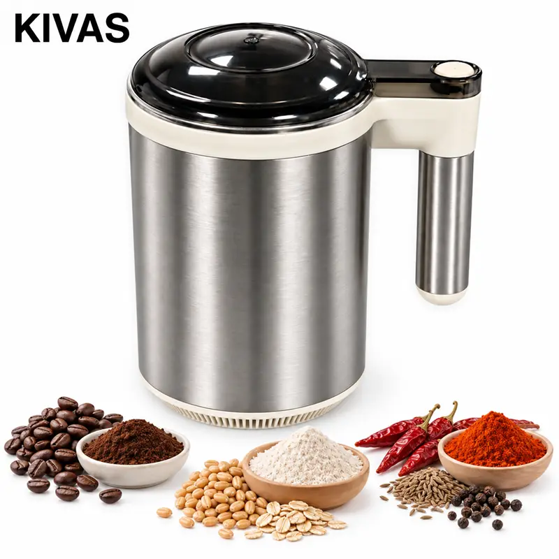 KIVAS 300W Electric Coffee & Spice Grinder, Stainless Steel Chamber, 2-Layer 12-Blade Design, One-Touch Dry Grinder