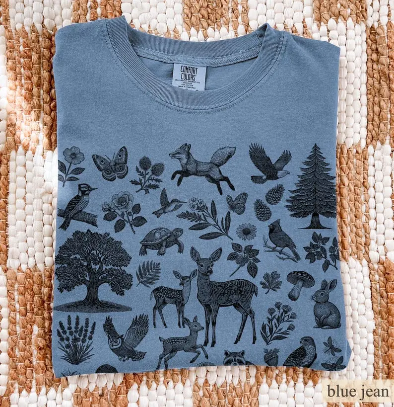 Comfort Colors Retro 90s Wildlife TShirt: Cotton Forest Animals Tee