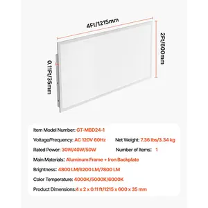 VEVOR 2x4 FT LED Flat Panel Light, 7800 LM, Flush Mount LED Drop Ceiling Lighting Fixture with 3 Color Selectable 4000K/5000K/6000K, 30W/40W/50W, 0-10V Dimmable, Ultra Slim for Home Office Kitchen