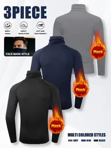Men's Fleece-Lined Three-Piece Sports Set with Face Mask Lightweight Stretchable Compression Sportswear for Running Fitness 60069