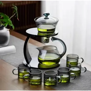 lazy  teaset Lazy Person Magnetic Tea Brewing Artifact High Borosilicate Heat Resistant Glass Tea Set Home Office Brewing Teapot Semi Automatic Quick Te Making Glass Teapot exquisite Tea Maker Set