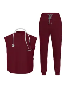 Scrubs for Women Scrub Sets, Slim Scrubs Stretch Top & Jogger Scrub Pants with Multi Pocket Yoga Waistband, Uniforms, Womenswear
