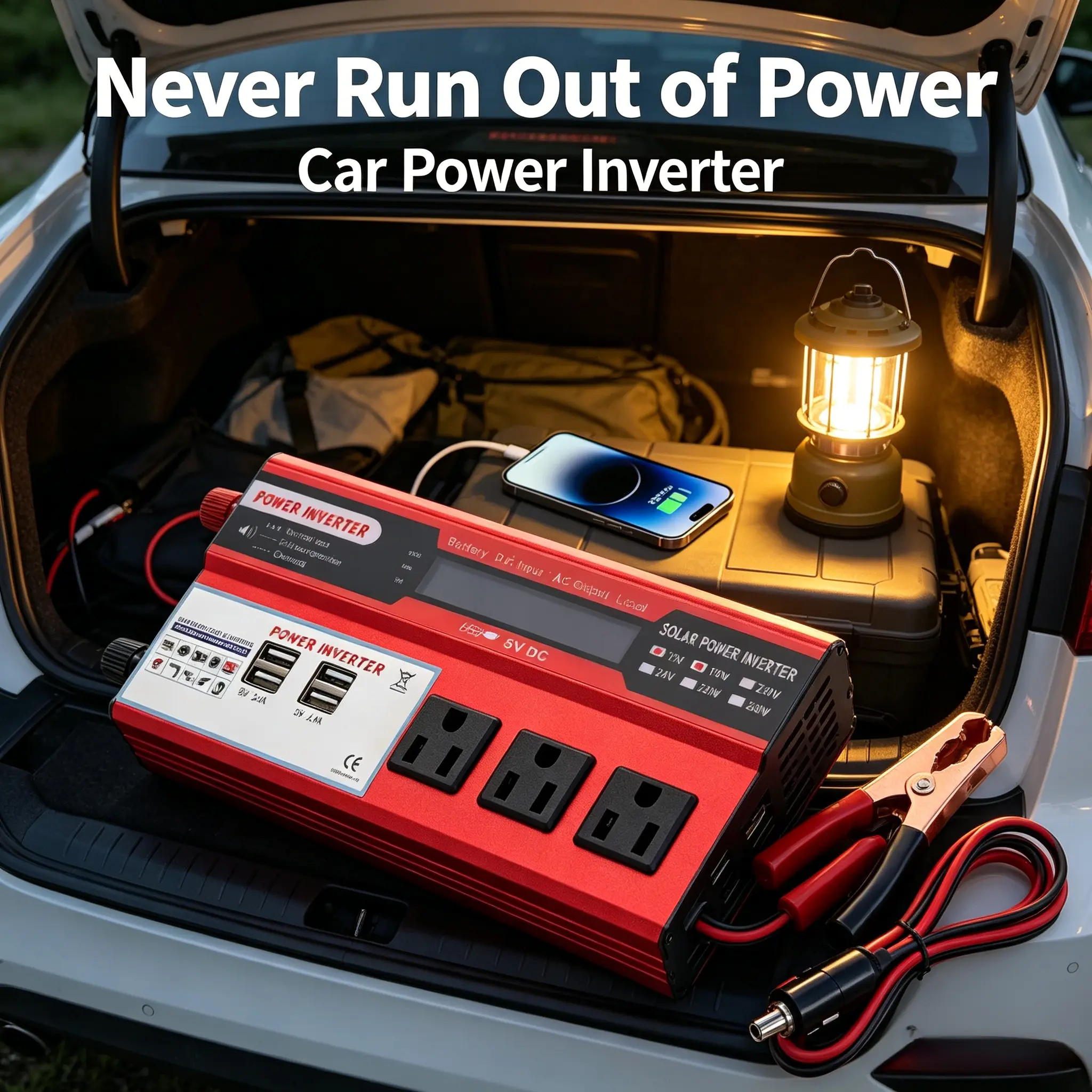 Compact Power Inverter for Camping & Truck - Portable Fast Charging DC 12V to AC Converter with 3 AC Outlets, 4 USB Ports & Overheat Protection, Car Power Inverter, Dc 12V Auto Voltage Converter, Home Emergency Blackouts