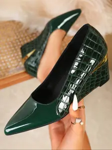 Women's Wedge Heel Slip-On Shoes, Fashionable Lightweight Comfort Design, Casual Party Wear, All Season PU Leather Mules