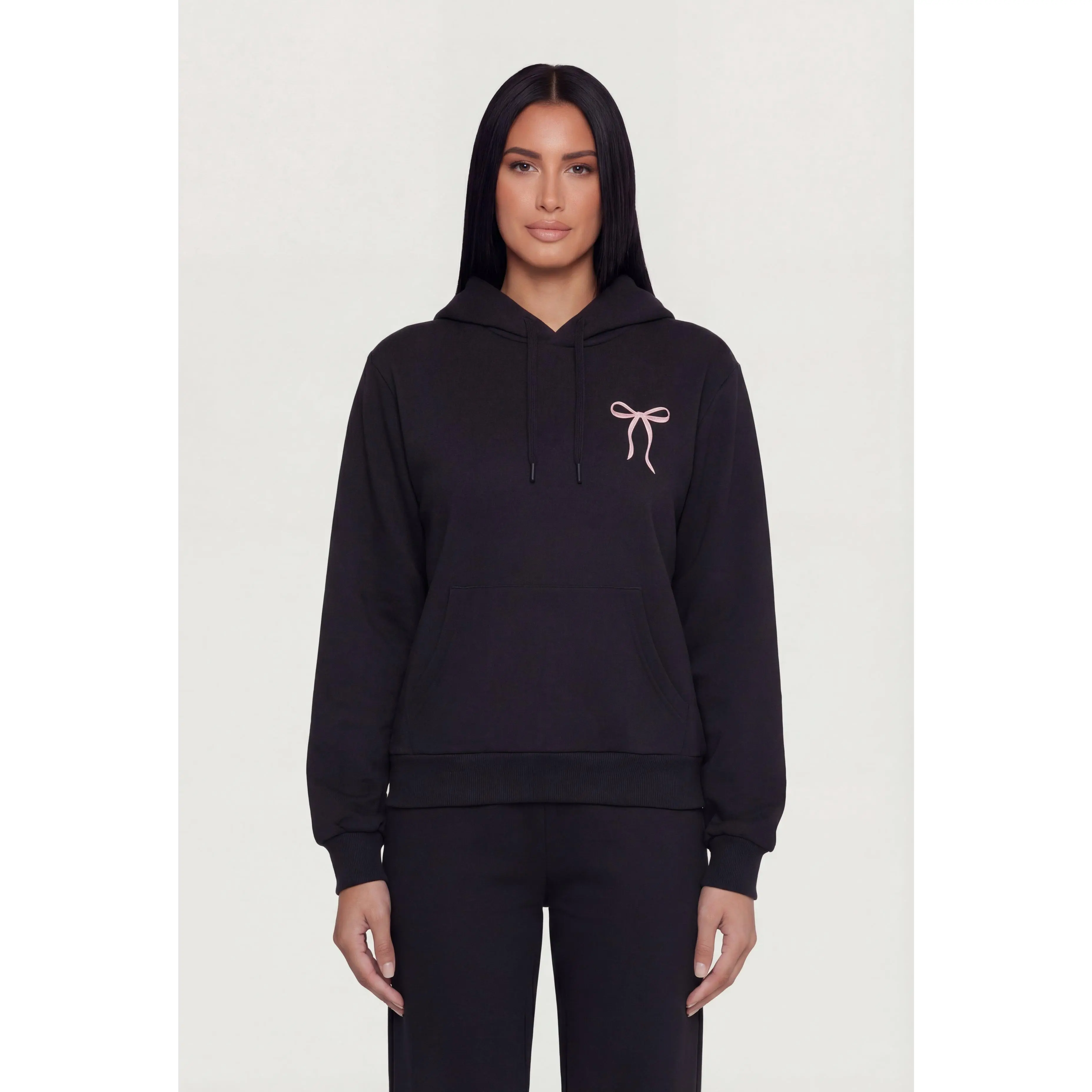 Bow Graphic Kangaroo Pocket Pullover Hoodie