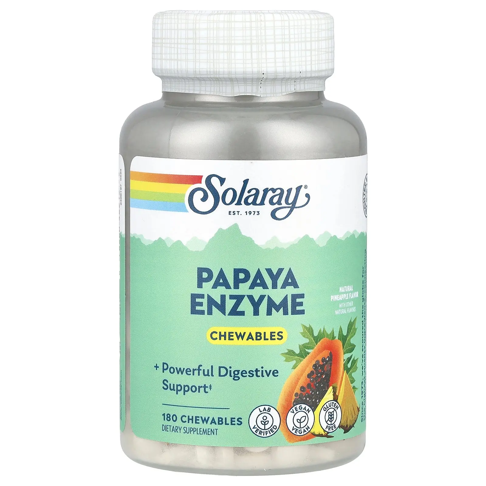 Solaray Papaya Enzyme, Natural Pineapple, 180 Chewables