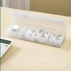 1Pc Transparent Data Cable Storage Box Plastic Data Line Storage Container for Desk Headset Stationery Multifunctional Storage Desk Cable Organizer