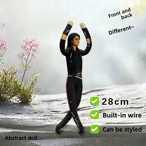 11in   Michael Jackson Abstract Bendable Plush Doll Built-in Wire Skeleton Poseable Figure Double Sided Print Stuffed Toy Collectible Gift For Pop Music Fans Home Decor