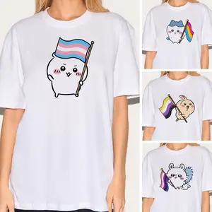 (Custom Flag) Pride Chiikawa Hachiware Usagi Momonga LGBTQI+ flag shirt, Happy Pride month shirt, Cute Japanese Anime Manga Inspired Shirt, Unisex Shirt, Birthday gift for Men Women