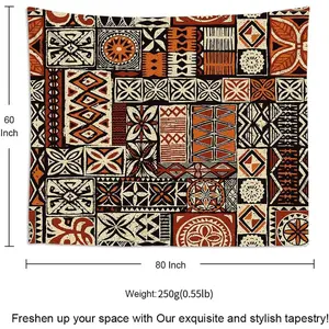 Abstract Tapa Tapestry Wall Hanging 60x80 Inch Hawaiian Style Flower Tribal Fabric Patchwork Style Brown Red Pattern Decor for Bedroom Living Room Dorm