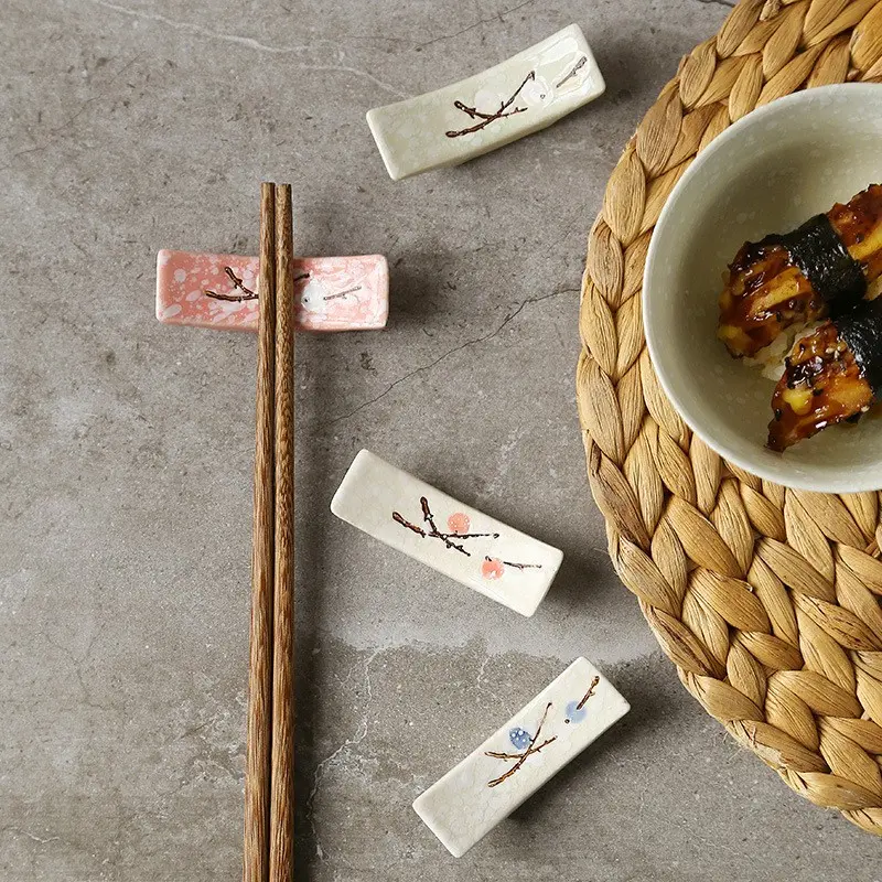 4pcs Ceramic Chopstick Holder with Floral Design, Durable Kitchen Organizer, Space-Saving for Dining Table, Ideal for Restaurants & Home Use