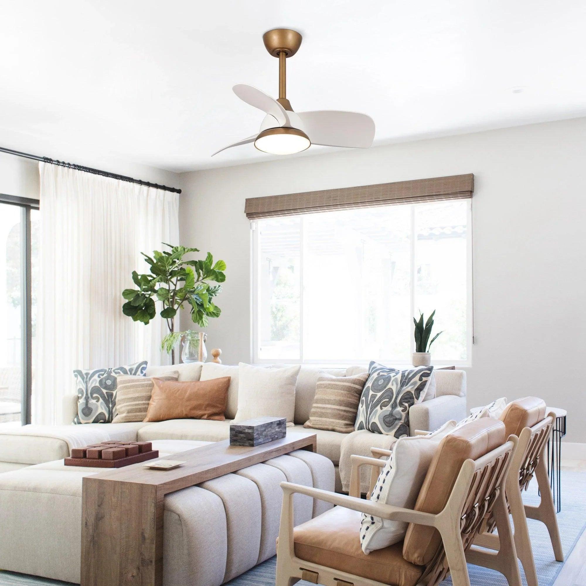 28" Modern DC Motor Ceiling Fan, Downrod Mount, Reversible Blades with Dimmable LED Light & Remote Control