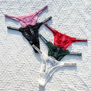 Letter diamond ornament low-rise lace women's T-panties perspective fun narrow-edge T-pants seamless outer underwear women, gifts for girlfriends, birthday gifts