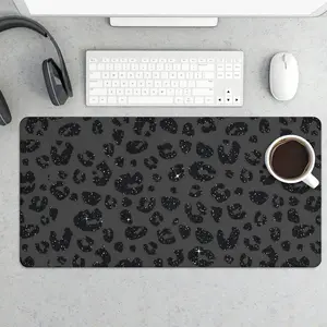 Black Matte Glitter Leopard Cheetah Large Extended Gaming Mouse Pad & Keyboard Laptop Mat 31.5x15.75 in Non-Slip Base Office Desk Decor Stylish & Functional