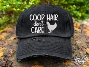 Coop Hair Don't Care Hat | Distressed Baseball Cap OR Ponytail Hat | Chicken Hat | Chicken Birthday Gift | Chicken Lover | Chicken Gifts