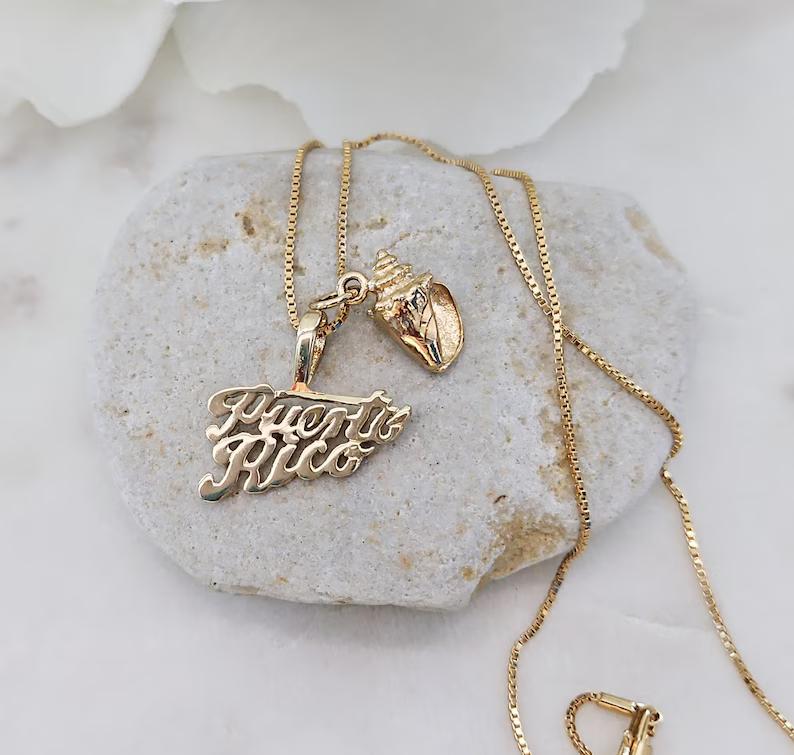 Gold Puerto Rico Necklace  - Choose from Palm Tree, Coqui, Sea Shell, Chancla (Flip Flop) or Happy Sun - 14k Heavy Plated Gold