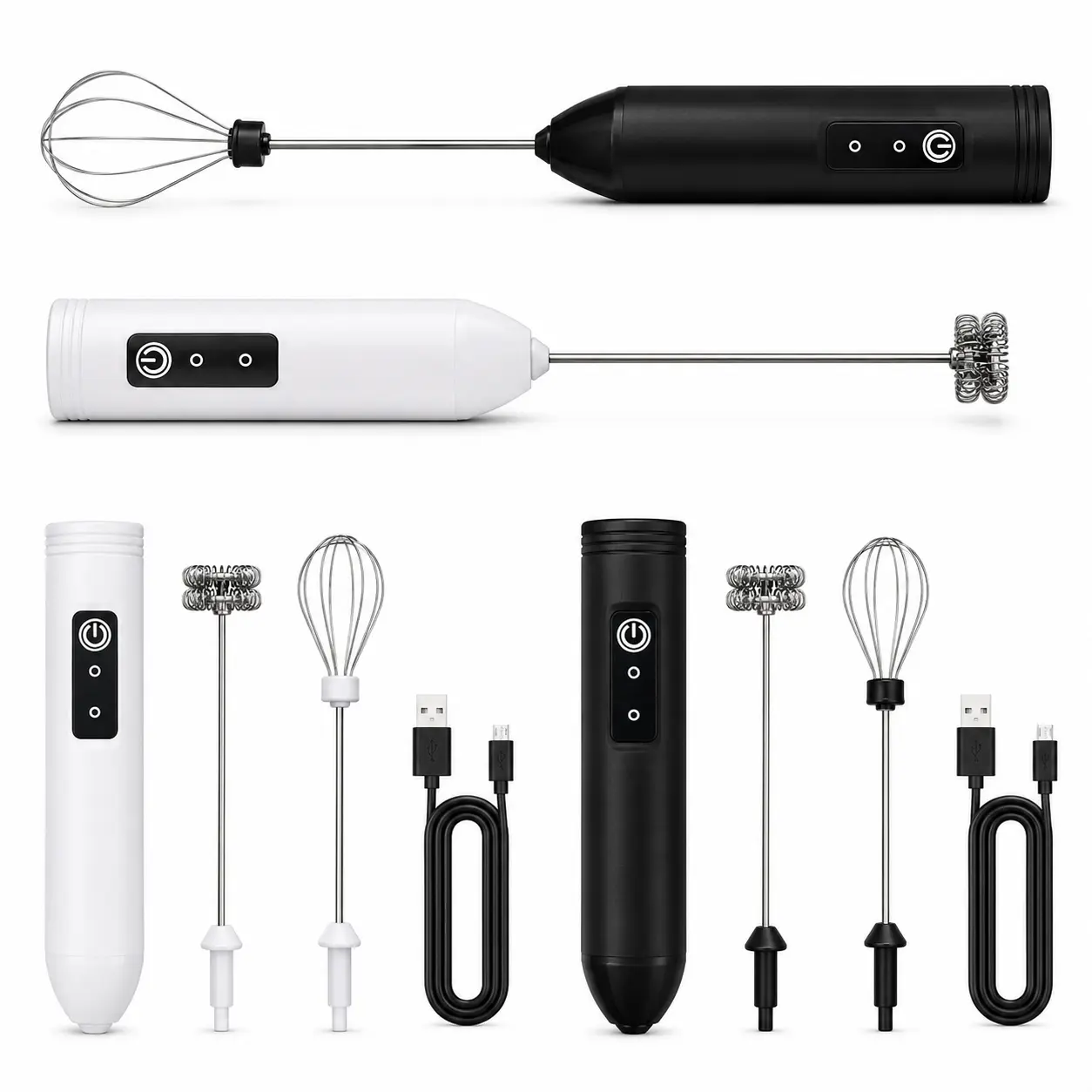 Rechargeable Electric Egg Beater Set, equipped with detachable spherical mixing head, spring mixing head and USB charging cable, suitable for mixing eggs, cream, milk and various kitchen mixing tasks
