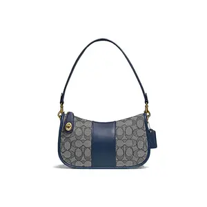 COACH Swinger 23 Monogram Fabric-and-Leather Crossbody Bag for Women, Navy Blue