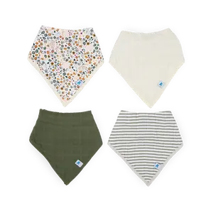 Cotton Muslin + Fleece Bandana Bib 4 Pack - Pressed Petals
