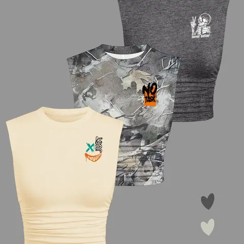 Women's Cartoon & Letter Print Round Neck Crop Tank Top, Graphic Tank Tops, Sleeveless Shirt Cropped Top for Summer, Ladies Clothes for Daily Wear, Socks