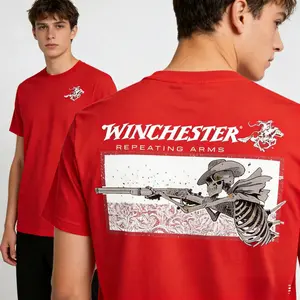 Unisex Winchester Repeating Arms T-Shirt, Skeleton Cowboy Graphic Tee, White Cotton Menwear, Vintage Western Hunting Shirt, Gift for Gun & Cowboy Fans Vintage Skeleton Cowboy Graphic Tee  Retro Wild West Gunslinger Shirt Gothic American Streetwear