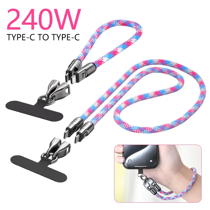 TechGear 240W USB-C Fast Charging Phone Lanyard - 7mm Nylon Mobile Accessory, Clip-and-Go Crossbody/Wrist Strap for iPhone, Samsung, Pixel (No Warranty), 240W Fast Charging
