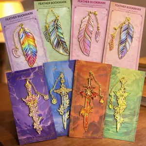 Metal Feather & Fantasy Sword Bookmarks – Aesthetic Reading Accessories
