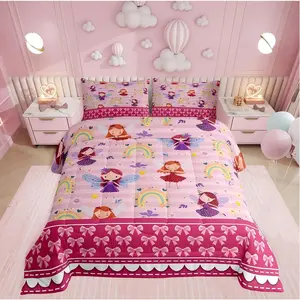 Magical Princess Comforter Set,Rainbow Girls Bedding Set,Kids Child,Dreamy Pink Bowknot Down Comforter,Girly Cute Bow Bed Set,Pale Pink Duvet