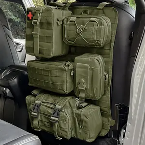 [Tactical Car Organizer] 5 Detachable Molle Pouches Tactical Car Seat Back Organizer |     Upgrade Vehicle Panel, Army Green, Khaki, Universal Fit for Most of Vehicle, Perfect for Father's Day Gift