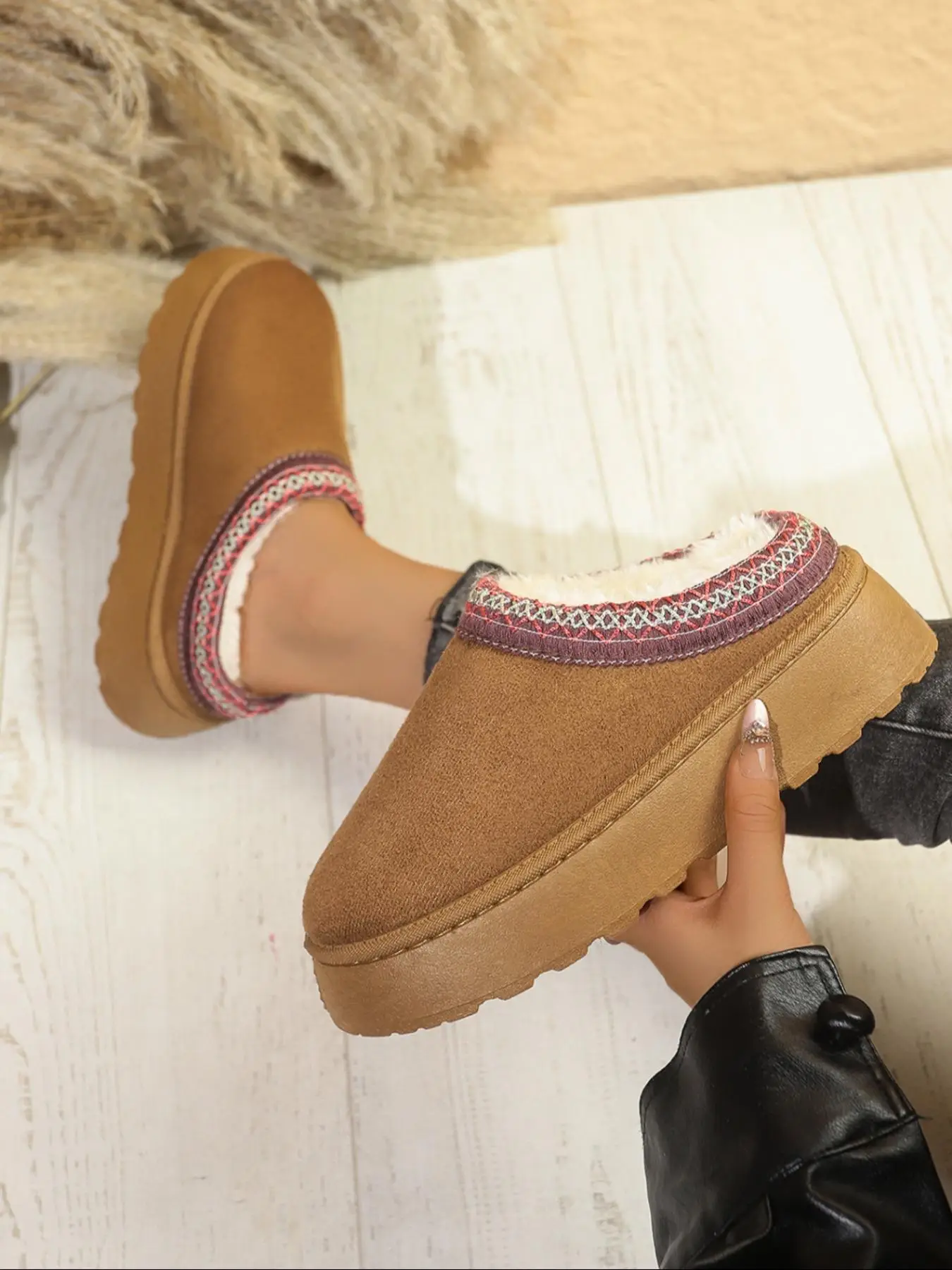 Women's Solid Color Plush House Slippers, Casual Soft Comfortable Platform Home Slippers, Warm Slippers for Indoor & Outdoor Use for Winter