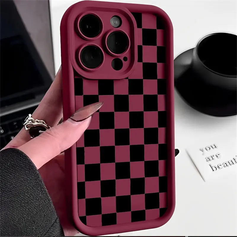 Retro Black-White Checkerboard Geometric Phone Case - Shockproof, Scratch-Resistant, Lightweight Polycarbonate Cover for iPhone 17,16,15,14,13,12,11,X Plus Pro Max, Landscape-Friendly Mobile Accessory Gift