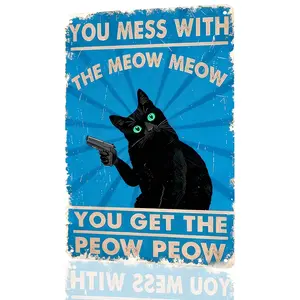 Cat Wall Art Metal Signs, Aluminum Signs Vintage Aluminum Signs, Farmhouse Style Wall Decor Vintage Wall Art, Funny Quote Signs Cat Metal Sign for Home, Bathroom, Kitchen, Bar, or Coffee Shop, 8x12 Inch