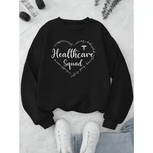 Healthcare Squad Sweatshirt for Women Long Sleeve Crew Neck Christmas Nurse Appreciation Gift Home Health Care Worker Sweatshirt Medical Hero Print Hoodie Tops Womenswear Black