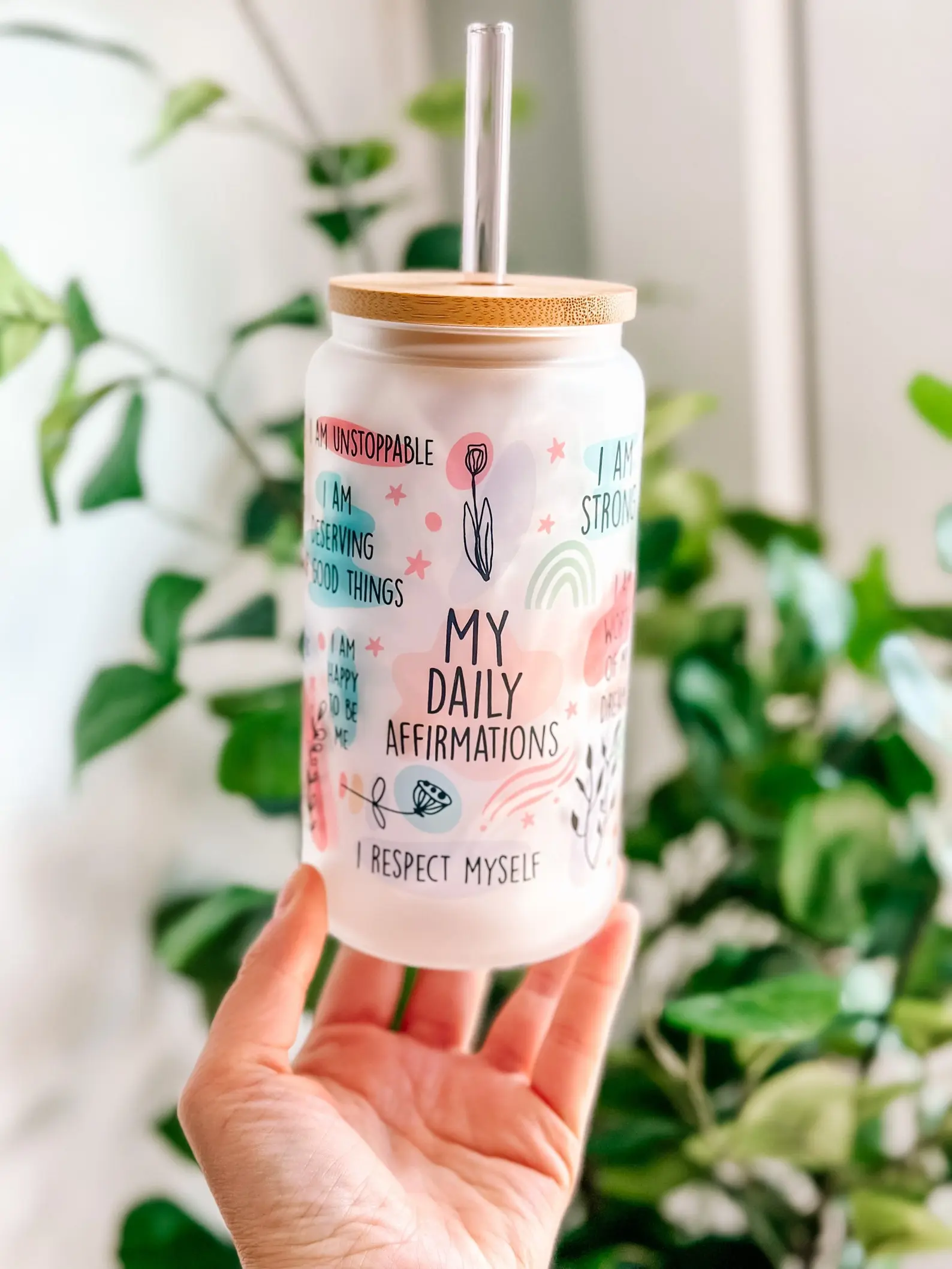 My Daily Affirmations Glass cup,16oz Daily affirmations tumbler,gift for her, best friend tumbler,Daily Manifestations