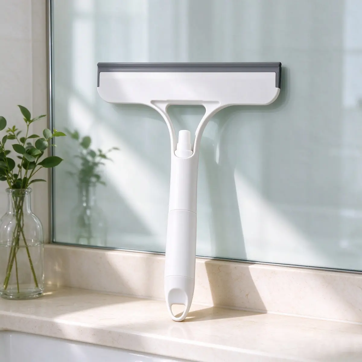 3-in-1 Multifunctional Silicone Squeegee Household Cleaning Tool - Window Cleaning Scraper with Built-in Spray Bottle, Microfiber Scrubber, Mirror-Clean Finish, Streak-Free Shine for Home, Car Windshields, White & Yellow