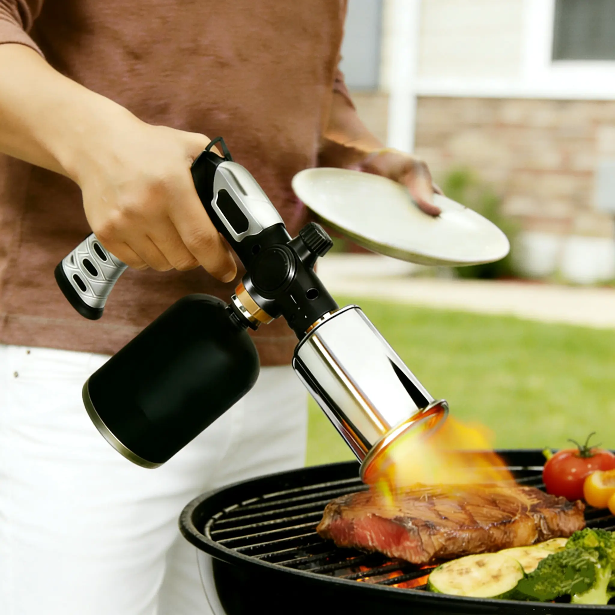 Adjustable Flame Butane Torch - Outdoor Professional Tool with Flame Control for Camping Fire Starting, Searing Steak (No Tank Included)